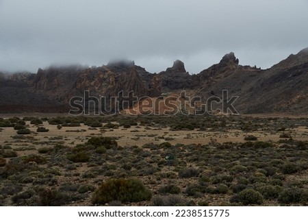 Stormy volcanic desert. Desert landscape