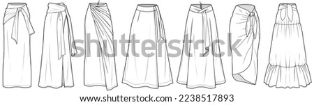 flat sketch set of womens skirt vector illustration technical cad drawing template Royalty-Free Stock Photo #2238517893