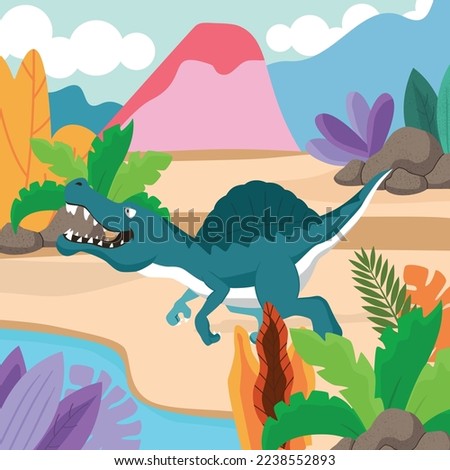 Dinosaur Illustration Vector With Beautiful Mountain