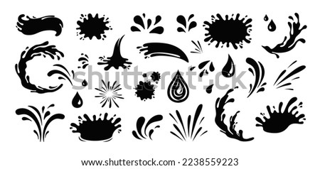 Splash silhouette with droplets. Water drops shapes, liquid burst splashes and ink blot hand drawn vector set of silhouette droplet, drop liquid illustration Royalty-Free Stock Photo #2238559223
