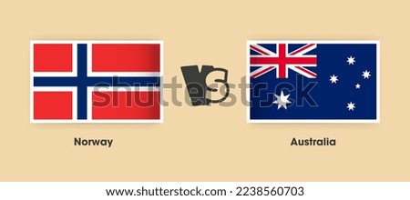 Norway vs Australia flags placed side by side. Creative stylish national flags of Norway vs Australia with background