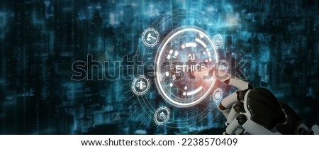 AI ethics or AI Law concept. Developing AI codes of ethics. Compliance, regulation, standard , business policy and responsibility for guarding against unintended bias in machine learning algorithms.  Royalty-Free Stock Photo #2238570409