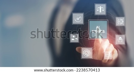 AI ethics or AI Law concept. Developing AI codes of ethics. Compliance, regulation, standard , business policy and responsibility for guarding against unintended bias in machine learning algorithms.  Royalty-Free Stock Photo #2238570413