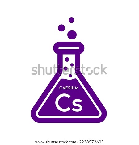 Caesium icon in test tube purple. Periodic table symbol. Science glass tube triangle shape isolated on white background. Ecology biochemistry concept. Vector EPS 10.