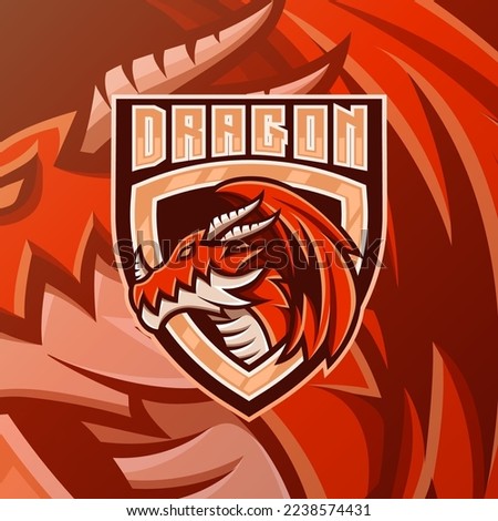 Winged red dragon mascot esport logo vector design