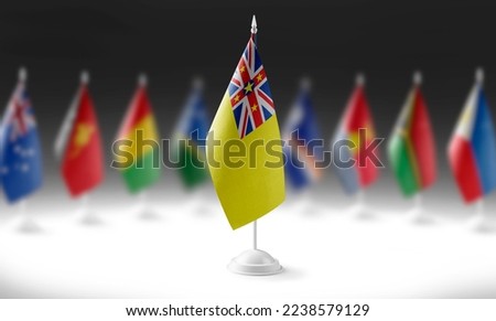 The national flag of the Niue on the background of flags of other countries