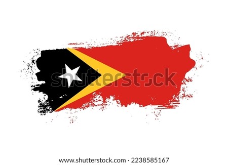 Flag of Timor Leste country with hand drawn brush stroke vector illustration