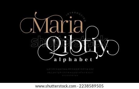 Mariaqibty abstract simple fashion wedding alphabet. Elegant ligature typography typeface design Royalty-Free Stock Photo #2238589505