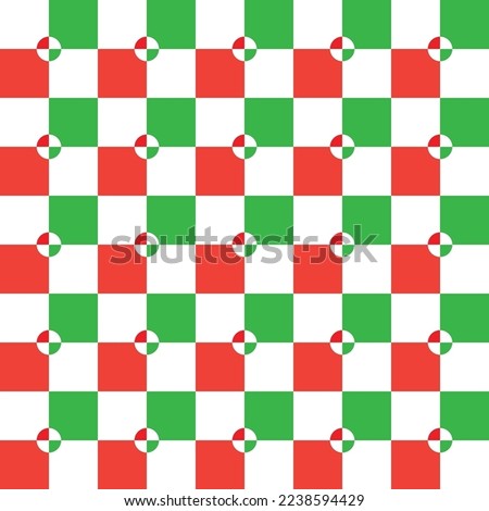 Love checker background. Red and green hearts pattern on white backdrop. Illustration of heart shape on white squares. Pattern of love on Christmas.