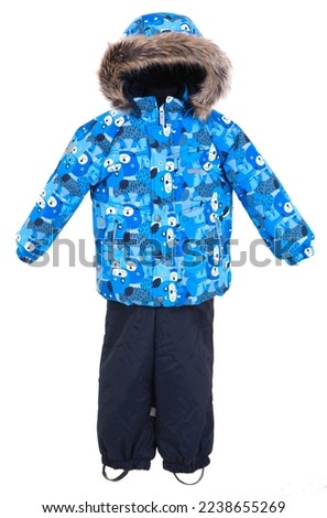 Children's winter outerwear. Pants and jacket on white background Royalty-Free Stock Photo #2238655269