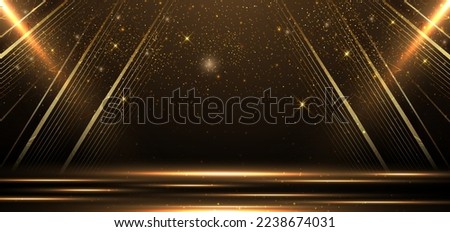 Elegant golden scene diagonal glowing with lighting effect sparkle on black background. Template premium award design. Vector illustration Royalty-Free Stock Photo #2238674031