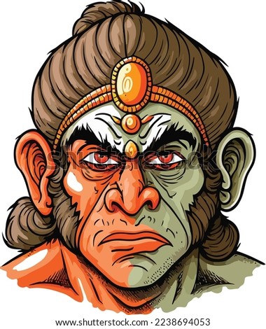 Hanuman Face Close Up Portrait illustration 06
