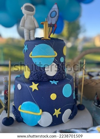 Kids party cake with space decoration