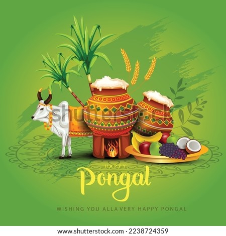 new illustration of Happy Pongal Holiday Harvest Festival of Tamil Nadu. vector background design Royalty-Free Stock Photo #2238724359