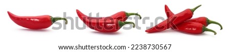 Organic fresh chili pepper isolated on white background Red hot natural chili pepper.