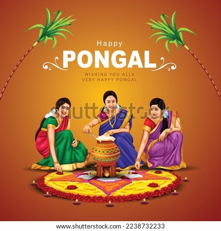 new illustration of Happy Pongal Holiday Harvest Festival of Tamil Nadu woman's making Pongal. vector background design Royalty-Free Stock Photo #2238732233