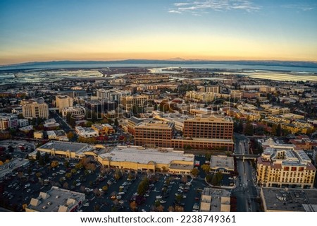 Aerial View of the Bay Area Suburb of Redwood City, California Royalty-Free Stock Photo #2238749361