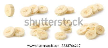 Collection of various fresh ripe banana slices isolated on white background Royalty-Free Stock Photo #2238766217