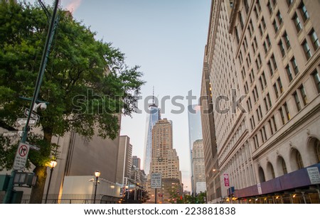 New York. Wonderful view of city skyscrapers on a beautiful evening.