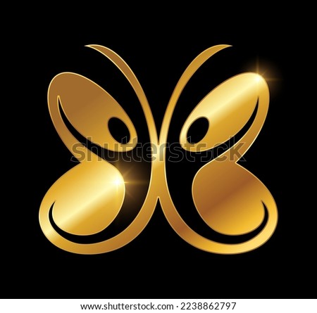 A vector Illustration  in black background with gold shine effect of Golden Butterfly People Logo Vector Icon