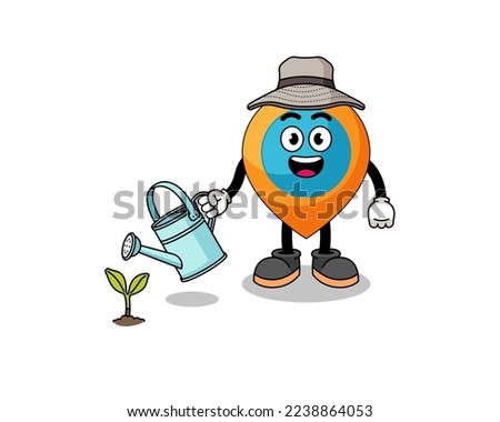 Illustration of location symbol cartoon watering the plant , character design