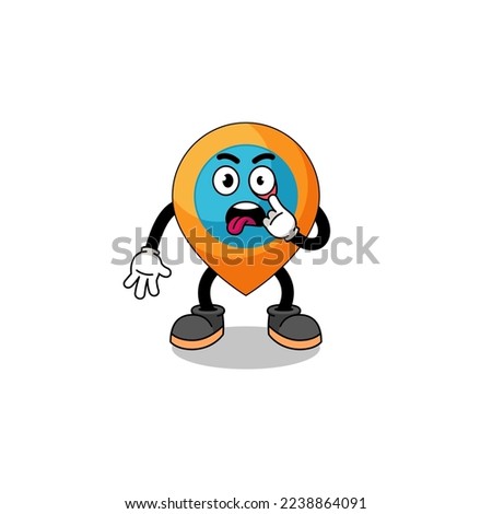 Character Illustration of location symbol with tongue sticking out , character design