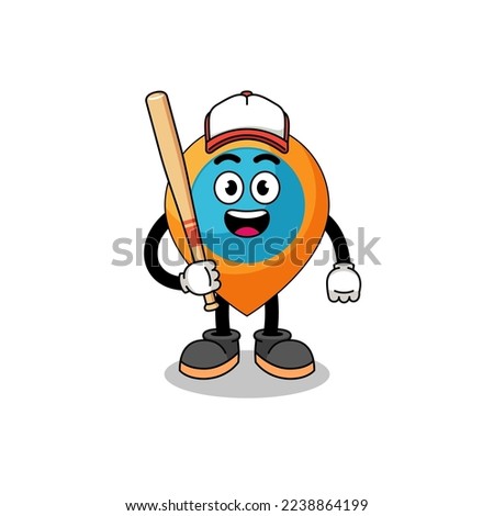 location symbol mascot cartoon as a baseball player , character design
