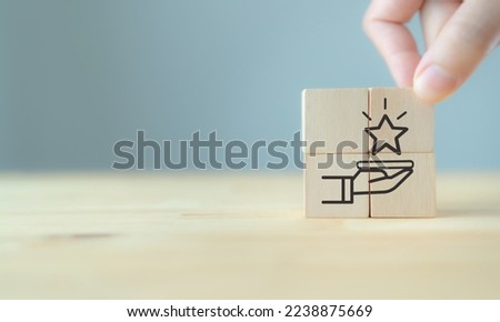 Special, limited, exclusive, VIP, made to order, Personalization marketing concept. Offering premium product and service with the best quality for target customer. Wooden cube blocks with star icon. Royalty-Free Stock Photo #2238875669