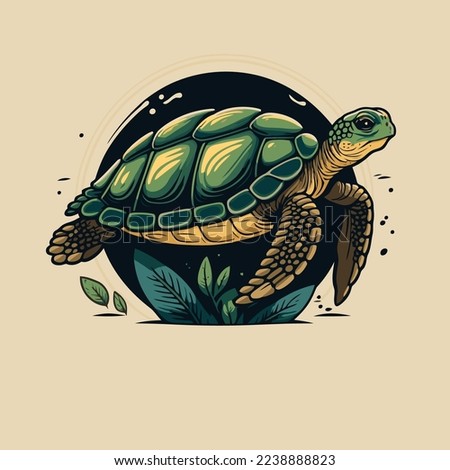 cute Turtle face cartoon logo mascot icon sea animal character in vector flat color style illustration