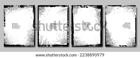 Vector grunge overlay. Hand drawn abstract frame set. Ink brush strokes mess. Design for poster, invitation, gift card, coupon, book cover. Banner halftone overlay. Retro vintage background collection Royalty-Free Stock Photo #2238890979