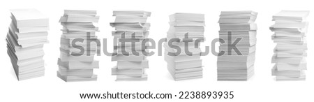 Stacked sheets of paper on white background, banner design