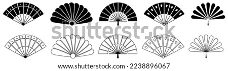Hand fan icons collection. Folding eastern accessory. Vector illustration isolated on white background Royalty-Free Stock Photo #2238896067