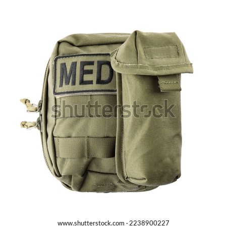 Military first aid kit isolated on white, top view