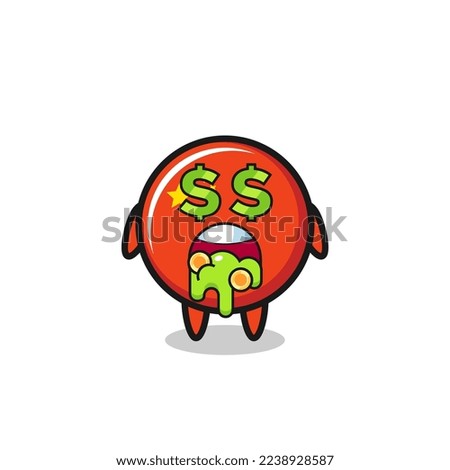 china flag badge character with an expression of crazy about money , cute style design for t shirt, sticker, logo element