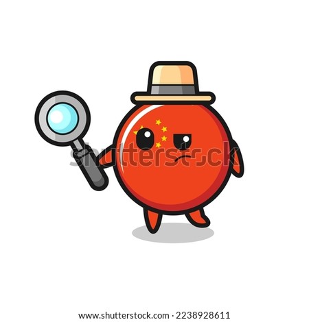 china flag badge detective character is analyzing a case , cute style design for t shirt, sticker, logo element