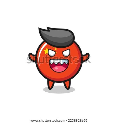 illustration of evil china flag badge mascot character , cute style design for t shirt, sticker, logo element