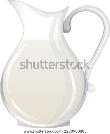 Glass jug with milk isolated on a white background.  Baking, bakery shop, cooking, dessert, pastry concept. Vector illustration in cartoon flat style for poster, banner, card, advertising, cooking app