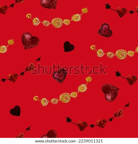 Harmonious pattern of hand-drawn red hearts. Stylish background for Valentine's Day and other romantic events in graphic style.