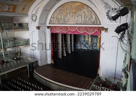 Details of the Jose Alencar Theater in Fortaleza, landmark of the capital Brazilian state of Ceara, Brazil. It was built in 1910 and features eclectic Art Nouveau architecture.