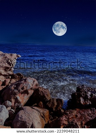 Scenic view of blue hole of red sea against full moon over the sea