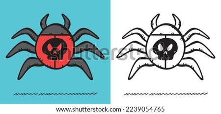 Computer bug in color ora black and white version. Vector hand drawn illustration.