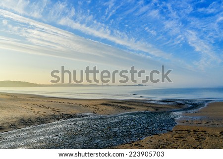 Beautiful scenic view at sunrise in island Jersey (Bailiwick of Jersey), UK
