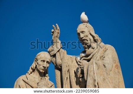 Statue of St. Cyril and St. Methodiuson Charles bridge, Prague. Czech Republic.