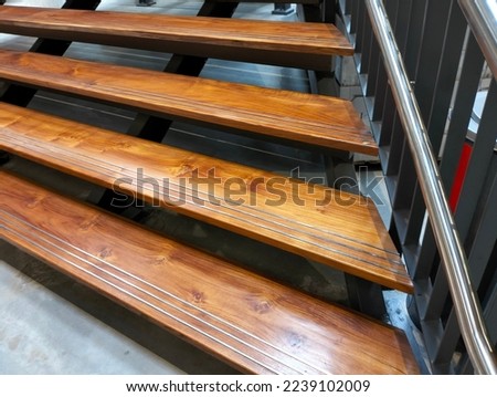 Clean Wooden Stairs With Anti Slip Protection Royalty-Free Stock Photo #2239102009