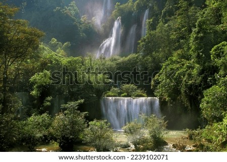landscape photo, beautiful waterfall in green forest