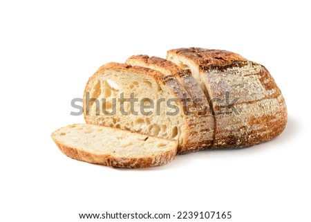 Sliced Sourdough Bread isolated on white background, homemade bakery concept Royalty-Free Stock Photo #2239107165