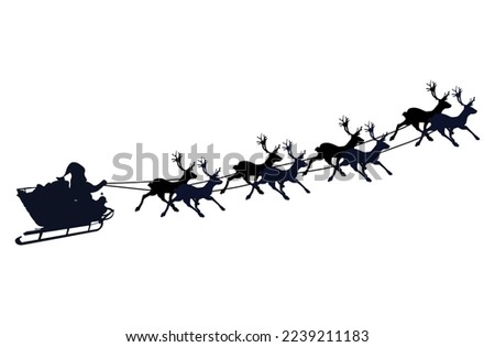 Santa's sleigh with reindeers. Black and white graphics. Symbols for the holidays. Christmas postcard. Royalty-Free Stock Photo #2239211183