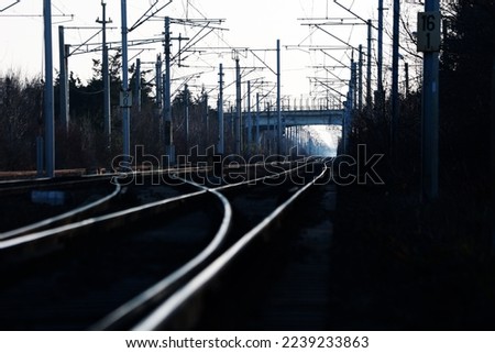 Electric train railway. Power line.