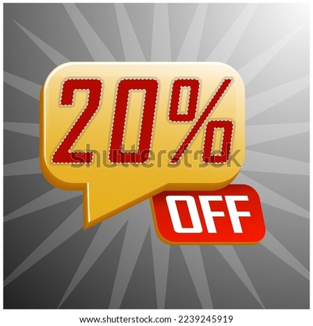 Sale special offer floating yellow balloon 20% off, vector vector illustration, promotion and offer price