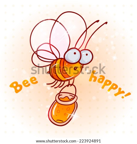 Pretty cartoon bee with bucket of honey